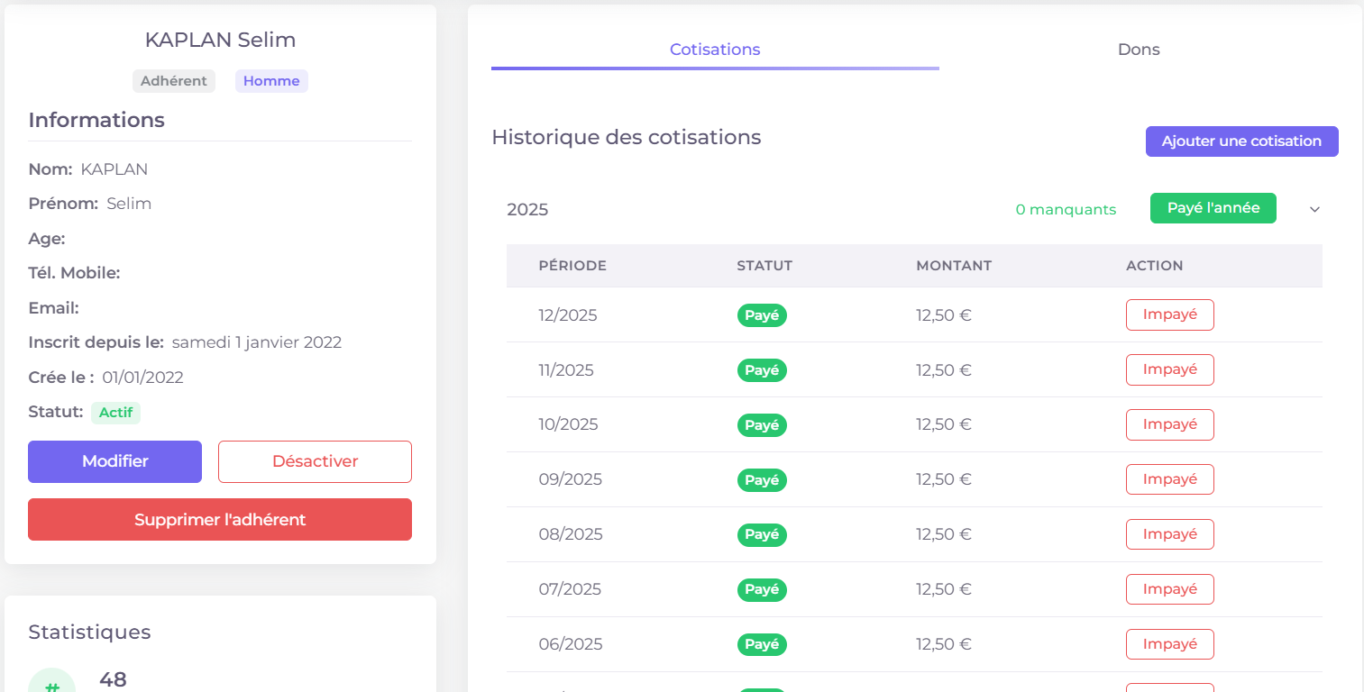 Suivi des adhérents et de leurs cotisations dans Dernek360